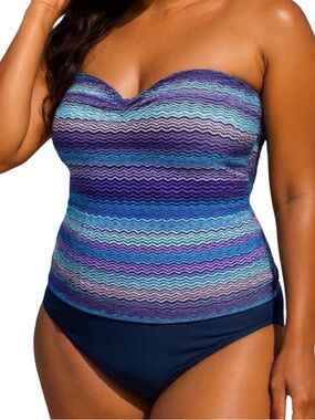 Into the Blue Set Strapless Tankini bottoms Size 12 Blue Purple Swim geometric